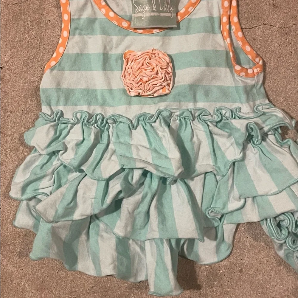 Toddler girls striped aqua and orange ruffle outfit
